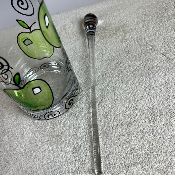 Vintage Hand Painted Apples Set of 5 Juice Pitcher & Stirer w/4 Matching Plates - Picture 3 of 11